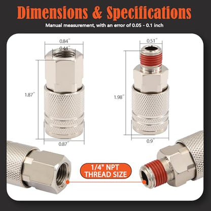 Air Coupler and Plug Kit 1/4" NPT 48-Piece,with Pre-applied Sealant,Industrial Quick Connect Fittings Set for Air Compressor Accessories - color: 48Pcs-Nickel