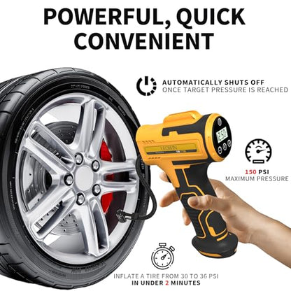 Tire Inflator Portable Air Compressor, Cordless Handheld Air Pump with Digital Tire Pressure Gauge/LED Light，Tire Pump with Rechargeable Battery, for Cars, Motorcycles, Bikes, Ball