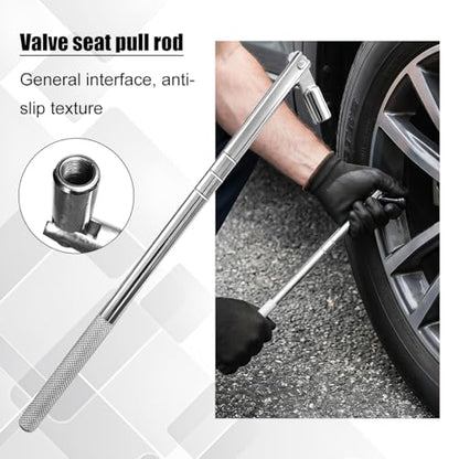 14PCS Car Tire Valve Stem & Core Removal Kit, Including 6PCS TR412 Snap-in Valve Stem and Core with 1 Single Head Remover Installer Tool, Auto Tyre Accessories, Universal for Vehicle