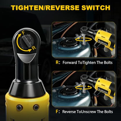 3/8" Electric Ratchet Wrench, Compatible with DEWALT 20V MAX Batteries | 74 Ft-Lbs Brushless Cordless Ratchet, Variable Speed Power, Tool with 1/2" & 1/4" Adapters, Battery and Charger Not Included - size: Standard