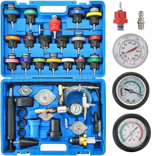 DASBET 36PCS Universal Radiator Pressure Tester & Coolant Vacuum Refill Kit for Automotive Cooling System Water Tank Leakage Detection, Coolant Pressure Tester Kit