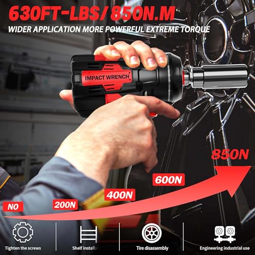 SILVEL Cordless Impact Wrench, MAX 650N.M Brushless Impact Gun 1/2 inch, 2 * 4.0Ah Battery, 6 Sockets, 3300RPM Impact Driver wih Fast Charger - size: 2 Batteries