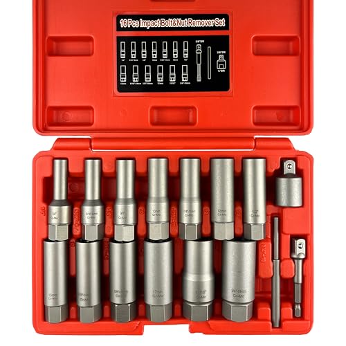 STXDY 16Pcs Deep Bolt Extractor Set, Stripped Bolt Extractor Kit, Impact Bolt and Nut Extractor Kit for removing damaged, deformed, broken bolts, nuts, screws, studs - style: 16Pcs