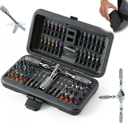 AirPlus 66-in-1 Magnetic Ratchet Screwdriver S2 Bits & T-Handle for Home | 2-Way Ratchet,Non-Slip Grip, Built-in Magnetizer, Portable Case, Color-Coded Bits, for Home/Electronics/DIY