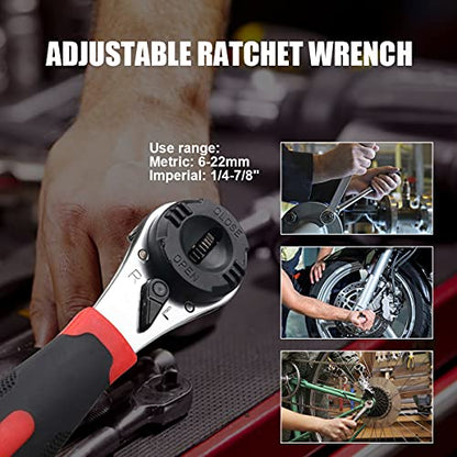 CMTOOL Adjustable Ratchet Wrench Kit for 6-22mm Screw, Portable Adjustable Ratcheting Wrench Set with Non-slip Handle