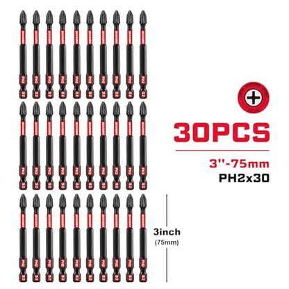 Geinxurn Impact Tough #2 Phillips 3 in. Insert Driver Bits,30Pack Bulk PH2 Screwdriver Bits Set - size: 3"-PH2-30PCS