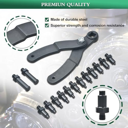 LainKeen 15PCS Universal Pulley Holder Tool Kit, Pin Spanner Wrench Set, 1/2-inch Drive Ratchet Adjustable Spanner Wrench with Variable Pins fits Camshaft Pulleys, Fan Clutch Removal Wrench Tool