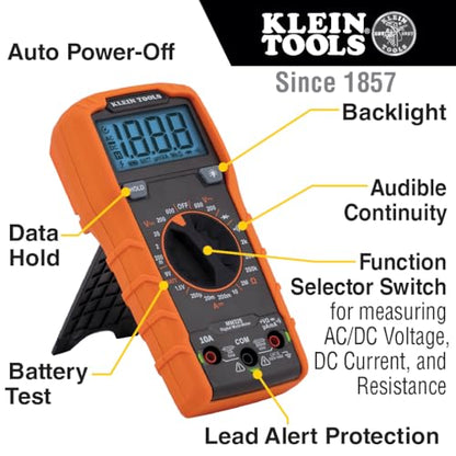 Klein Tools MM325 Multimeter, Digital Manual-Ranging 600V AC/DC Voltage Tester, Tests Batteries, Current, Resistance, Diodes, and Continuity - size: Manual-Ranging w/o Case