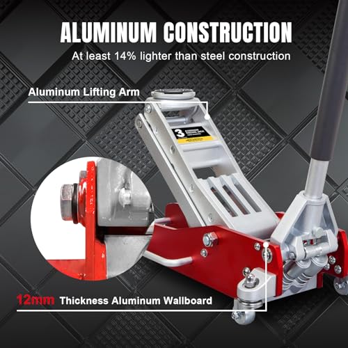 Big RED 3 Ton Floor Jack,Full Aluminum Ultra Lightweight Low Profile Car Jack with Dual Piston Quick Lift Pump,Hydraulic Racing Floor Jack for Vehicle,6,000 lb Capacity,Red,TAM830003XL - size: 3 Ton RED, style: Aluminum