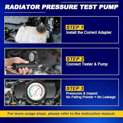 45Pcs Radiator Pressure Tester Kit, Coolant Pressure Tester and Vacuum Refill Kit for Automotive Cooling System Water Tank Leakage Detection