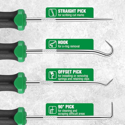 SK 4-Piece Hook and Pick Set, Straight Pick, Offset Pick, 90°Pick and Hook | Ideal for Auto and Electronics Maintenance Tools