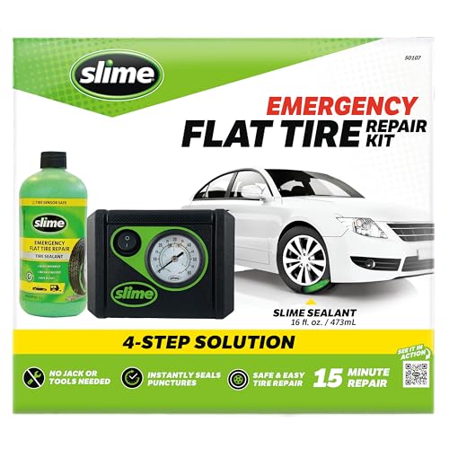 Slime 50107 Flat Tire Puncture Repair, Smart Spair, Emergency Kit For Car Tires, Includes Sealant And Tire Inflator Pump, Suitable For Cars And Other Highway Vehicles, 15 Min Fix - size: No Size, style: Smart Spair