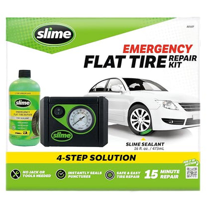 Slime 50107 Flat Tire Puncture Repair, Smart Spair, Emergency Kit For Car Tires, Includes Sealant And Tire Inflator Pump, Suitable For Cars And Other Highway Vehicles, 15 Min Fix - size: No Size, style: Smart Spair