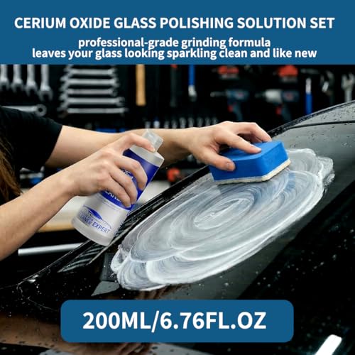 Glass Polish kit,6.76Fl Oz cerium oxide glass polish compound with polishing brush,glass scratch remove,Oil Film Cleaner,Glass Cleaner, Removes Stains and Water Spots, for Cars Glass and Mirror - size: 6.76 Fl Oz (Pack of 1)