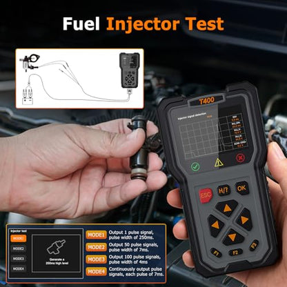 OBD2 Scanner and Battery Tester, 2-in-1 Car Diagnostic Tool, Check Engine Code Reader, 12V Battery Analyzer, Relay Tester, Fuel Injector Tester for Heavy Duty Truck, T400 - style: T400