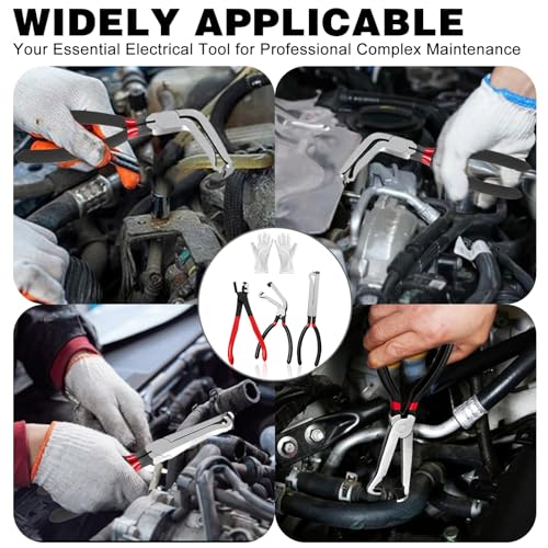 Electrical Disconnect Pliers for Cars: 3 Pieces Rapid Disconnector Pliers Set - Automotive Connector And Fuel Line Clip Remover Tools for Cars, Trucks Repair with Rapid Disconnector and 2 Pair Golves