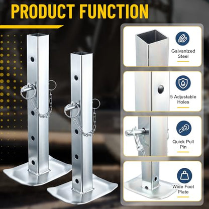 2 Pcs Drop Leg and Pin for Jack, 8000 lbs, Adjustable Jack Stand for 2 Inch Square Tube Trailer, Heavy Duty Galvanized Steel Drop Legs with 5 Mounting Holes for Car Maintenance Support