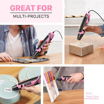 SEEKONE 350W Mini Heat Gun with 2-Temp Settings 500℉ & 842℉(260℃& 450℃) Fast Heat Hot Air Gun Tool with Overload Protection and Reflector Nozzle for 3D Printing, Crafting, and Shrink Tubing - color: Pink