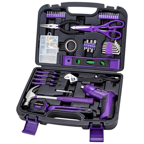 CARTMAN 149PCS Tool Set, Purple Cordless Screwdriver, Home Repair Tool Kit | Complete tool assortment with cordless screwdriver for home repairs, office fixes, furniture setup crafting, and daily tasks. - style: 149 PURPLE