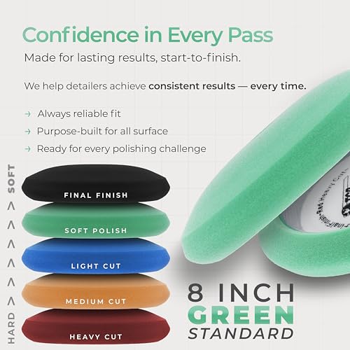 TCP Global 8" Green Foam Buffing Pad Final Cut Polish Hook and Loop Backing - Buffing Pad for Automotive, Marine, Truck, RV & Compound Cutting - color: Green
