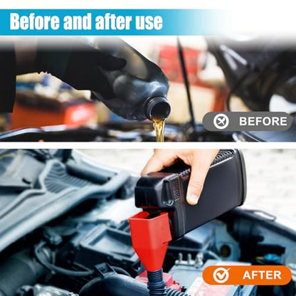 Flexible Car Fuel Funnel, Foldable Clasp Gasoline Funnels, Red | Retractable Plastic Automotive Oil Exchange Funnels, Universal Draining Tool for Cars and Motorcycles - color: Red