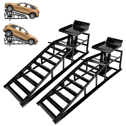 2 Packs Hydraulic Car Ramps Low Profile Car Lift Service Ramps Truck Trailer Garage, Height Hydraulic Vehicle Ramps, Automotive Hydraulic Lift Repair Frame 11000lbs 5 Tons 5T (Black) - color: Black, size: 2 Pack
