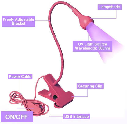 UV LED Lamp, 3W Portable Clamp Desk Lamp for Gel Nails, Mobile Repair, Rose - color: Rose