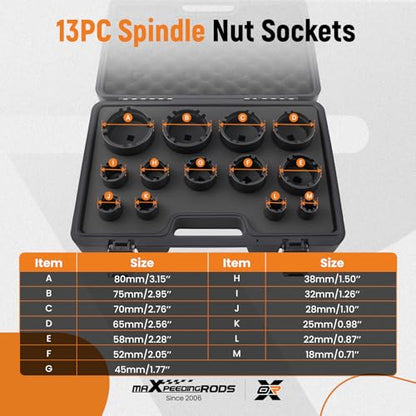 maXpeedingrods 13Pcs Grooved Lock Nut Socket Set with Internal Teeth 1/2'' Drive, Spindle Nuts Socket Kit Ball Joints Axle Locknut Remove Install Locking Hub Socket for KM KML HM HML HMLL Groove Nut
