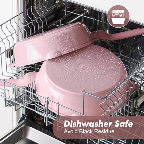 SENSARTE Nonstick Ceramic Skillet with Lid 11-inch, 4.5QT Non Toxic Deep Frying Pan, Saute Pan with Lid, Stay-cool Handle, Healthy Cooking Pot, Induction Compatible, Pink - color: Sakura Pink, size: 11-inch/4.5QT