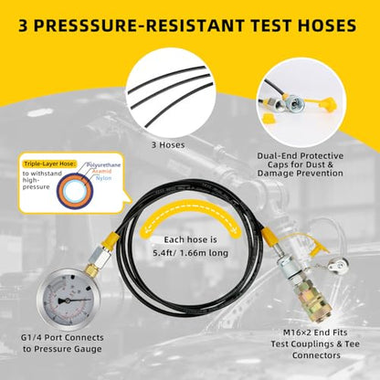 Hydraulic Pressure Test Kit, 250/400/600bar, 3 Gauges 9 Test Couplings 3 Test Hoses, Hydraulic Gauge Test Kit for CAT, Komatsu, Hitachi, Kobelco Excavators & Loaders - style: 3 Gauges 9 Couplings