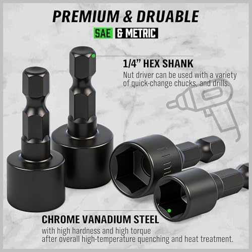 SWANLAKE 20PCS Power Nut Driver Set for Impact Drill, 1/4” Hex Head Drill Bit Set SAE and Metric - style: 20PCS Standard Version