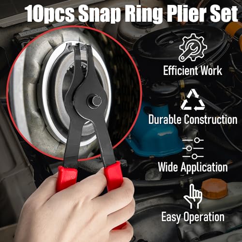10Pcs Snap Ring Pliers Set with Case, Internal External Circlip Pliers Set with Hook & Pick, Retaining Snap Ring and Circlip Removal Tools for Car Motorcycle Lawnmower