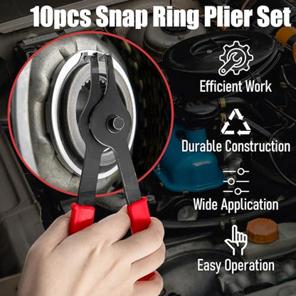10Pcs Snap Ring Pliers Set with Case, Internal External Circlip Pliers Set with Hook & Pick, Retaining Snap Ring and Circlip Removal Tools for Car Motorcycle Lawnmower