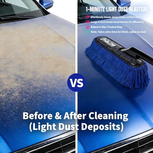 Flash Dog Car Duster Exterior - 25" Wood Handle Wax Cotton Hair Scratch Free Cleaning for Cars/SUV/Truck/RV Roofs & Windshields | Waterless Dust & Pollen Remover | Wax Cotton Hair Scratch Free Cleaning for Cars/SUV/Truck/RV Roofs & Windshields | Waterless