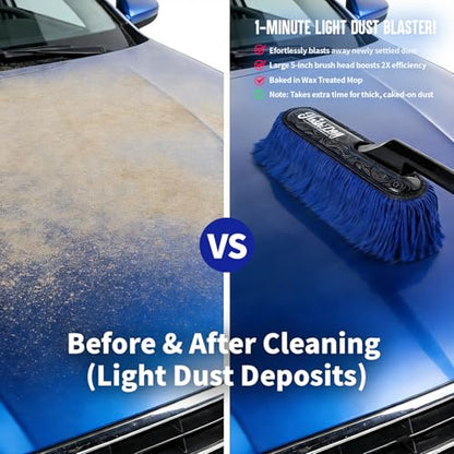Flash Dog Car Duster Exterior - 25" Wood Handle Wax Cotton Hair Scratch Free Cleaning for Cars/SUV/Truck/RV Roofs & Windshields | Waterless Dust & Pollen Remover | Wax Cotton Hair Scratch Free Cleaning for Cars/SUV/Truck/RV Roofs & Windshields | Waterless