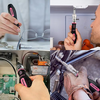 TOOLMAK Ratcheting Screwdriver Set, 61pcs Socket & Precision Bit Set | Cr-V Steel, Rotatable Ratchet Handle & Storage Case, Ideal for Bikes, Electronics, Watches & Glasses - style: 61pcs Pink Ratchet Screwdriver