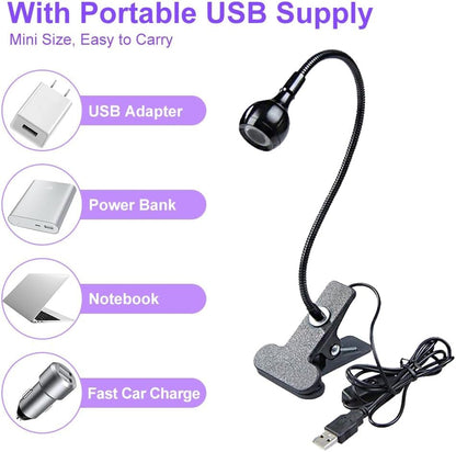 USB 3W LED UV Ultraviolet Phone Glue Curing Lamp,UV Led Nail Lamp for Gel Nails,Portable Clamp Flexible Desk Lamps for Mobile Repair,Plug and Play Silver - color: Silver2