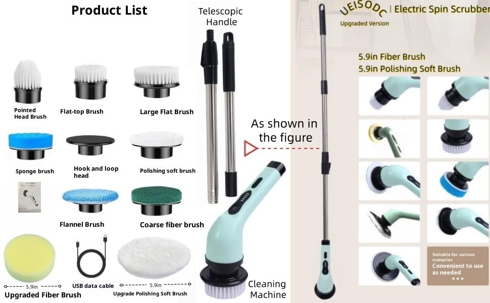 Electric Rotating Cleaning Brush, IPX7 Waterproof Cordless Power Cleaning Brush Set with,Cleaning Ceilings, Floors, Floor Tiles, Kitchens, and bathrooms; maintaining Sofas, Cars
