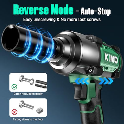 KIMO Impact Wrench 1/2 Inch, 890Ft-Lbs(1200N.m), 4000RPM/2900IPM Brushless Motor High Torque Impact Driver w/Battery, 3 Modes, Variable Speeds, LED Light, Cordless Impact Gun for Car/Truck, 2x4.0Ah - size: 2x4.0Ah