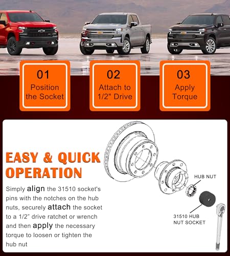 Bonbo 31510 Axle Nut Socket - 9 Pin Hub Nut Socket Fits for GM 2020+ Silverado and Sierra 2500/3500 Trucks with 11.5" and 12" Dual Rear Wheel Axle Hubs, 1/2" Drive