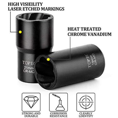 Topec 22mm Lug Nut Remover, Wheel Lock Removal Kit for Stripped Bolt & Rounded Nut, 1/2" Drive - style: 22MM