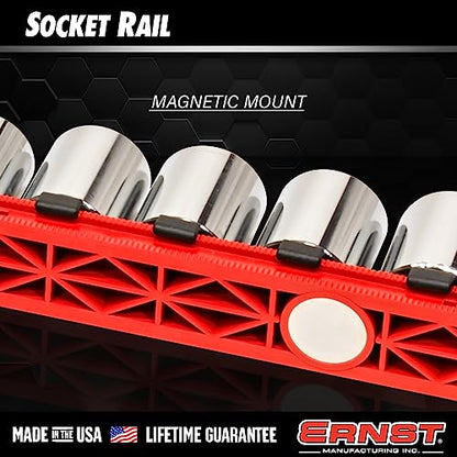 Ernst Manufacturing 18-Inch Magnetic Socket Organizer with 22 1/4-Inch Twist Lock Clips, Red (8400M-Red-1/4) - color: Red, size: 1/4-Inch Twist Clips, style: 18-Inch