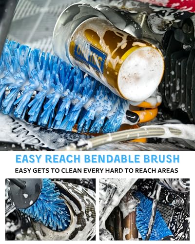 oesee Motorcycle Cleaning Brush Kit, Easy Reach Brush, Wool Wash Mitt, Stiff Tire Brush, Detailing Brush& Microfiber Towel for Motorcycle Mudguard, Rims, Paint, Exhaust - size: Blue(5 Pack)