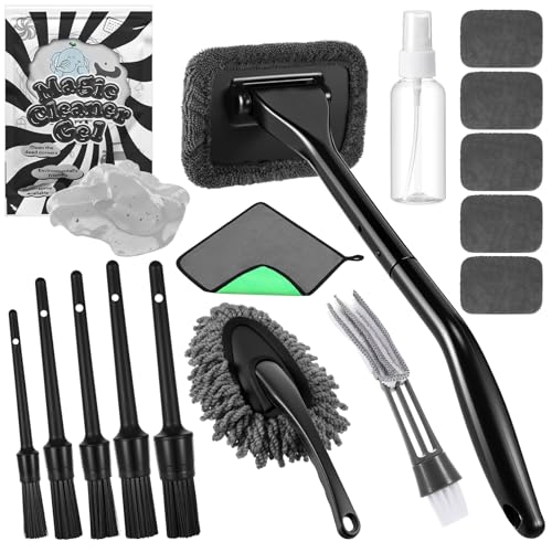 16 Pcs Windshield Cleaner Tool, Car Cleaning Kit with Various Detailing Brushes Set Spray Bottle Cleaner Towel Cleaning Gel Accessories Car Interior Detailing Kit for Windows Vents(Gray) - color: Gray