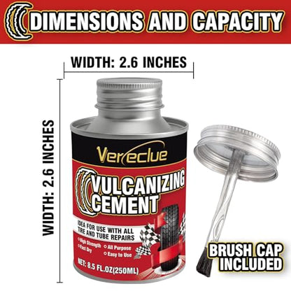 Chemical Vulcanizing Cement, Clear Tire Repair Glue, All Purpose Rubber Cement, Heavy Duty Tire Patch Kit with Brush Top Can for Car, Motorcycle, Bike, 8.5Oz - size: 8.5FL.Oz