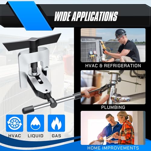 Flexzion Eccentric Flaring Tool HVAC Kit for 3/16-5/8 inch Tubing & Piping, Brass Aluminum Copper Flare Tool Kit with SAE 45 Degree Angle Cone for HVAC Gas Refrigeration Brake Line Application