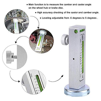 Adjustable Magnetic Gauge Tool Camber Alignment Tool Strut Wheel Alignment Tool for Truck Car RV Tire Repair(1pcs)