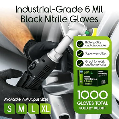 Inspire Black Nitrile Gloves HEAVY DUTY 6 Mil Nitrile Chemical Resistant Medical Cooking Cleaning Disposable Black Gloves - size: Large, style: Black 6mil Case of 1000