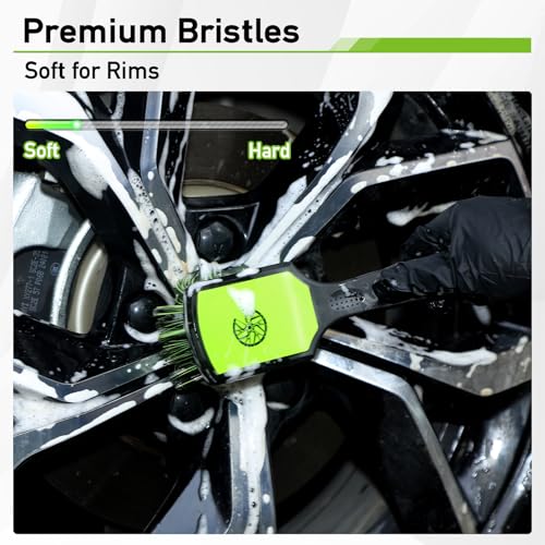 MVEQRRN 9PCS Boar Hair Car Detailing Brush Set,Car Wheel Brush Kit (Green) | Ultra Soft No Scratch, Car Dust Brush,Car Detailing Brushes Kit, Detail Brushes Car Detailing for Interior Exterior - color: 9pcs green detail wheel brush set