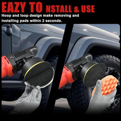 AOBEN Buffer Polisher,5 inch Dual Action Polisher,Long Orbit 16mm Random Buffer Polisher kit with 6 Variable Speed 1000-5500rpm,Detachable Handle,7 Buffing Pads for Car detailing Polishing and Waxing - size: AT3501C-02